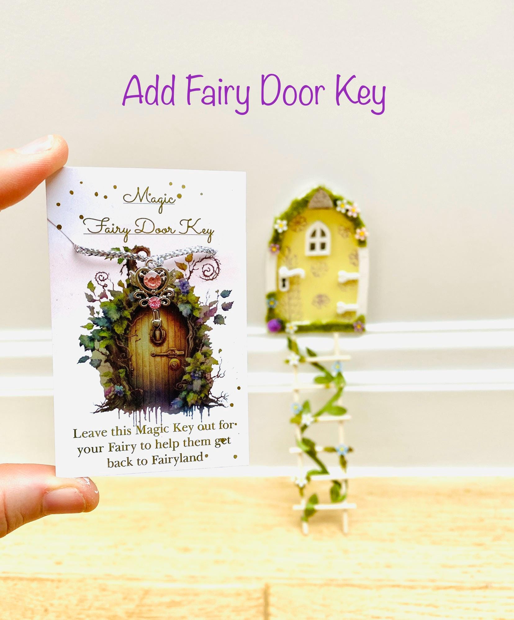 YELLOW FAIRY DOOR, Ladder, Fairy Bench & Fairy Postbox for Fairy Bedroom! Fairy Country Cottage