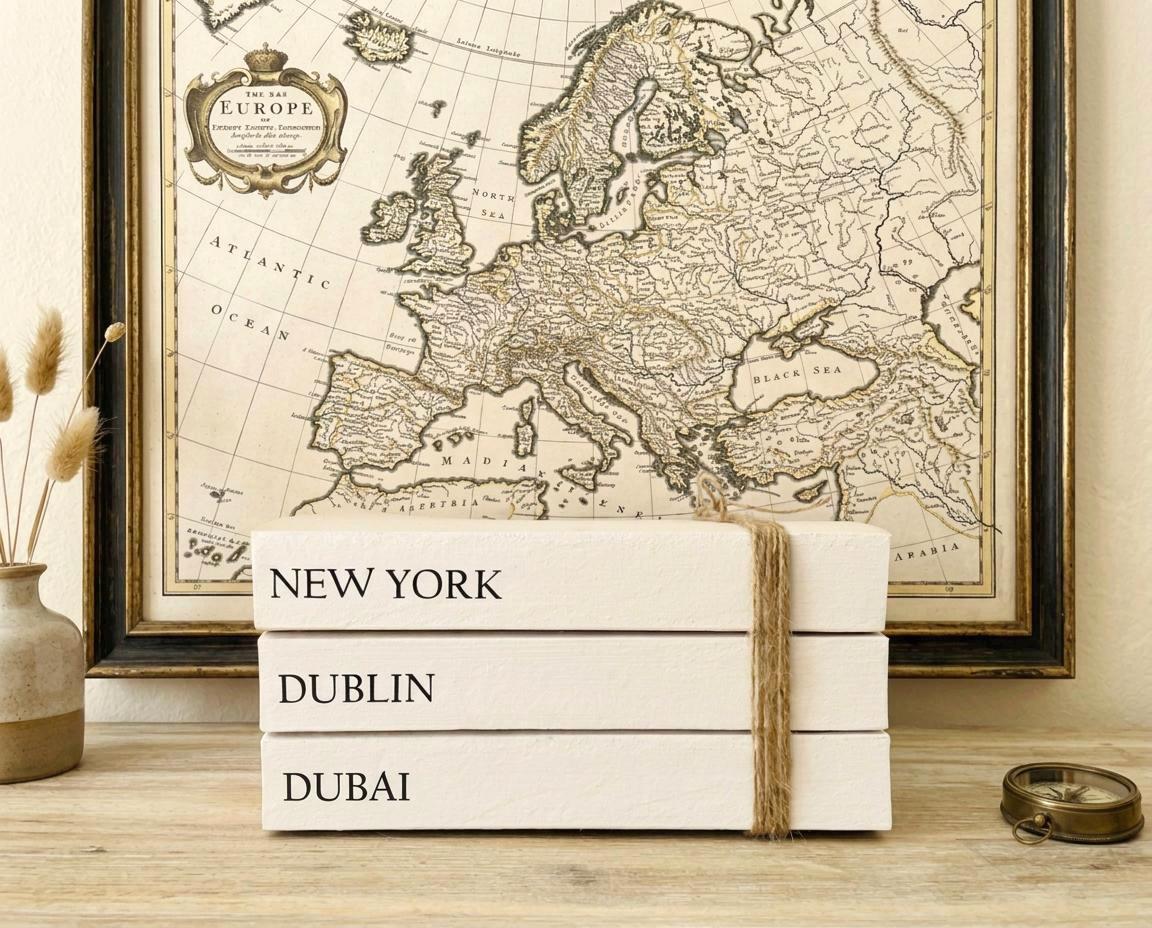 YOUR LOCATIONS customised Book Stack! White books, personalised gift. Coffee table decor, bookcase ornament, hall console table decor