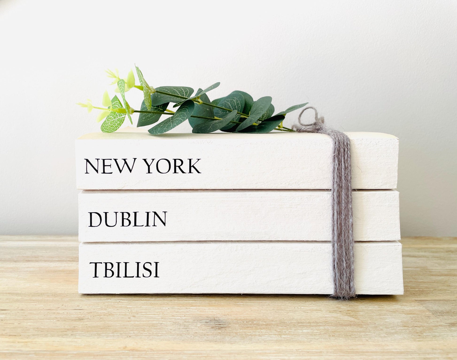 YOUR LOCATIONS customised Book Stack! White books, personalised gift. Coffee table decor, bookcase ornament, hall console table decor
