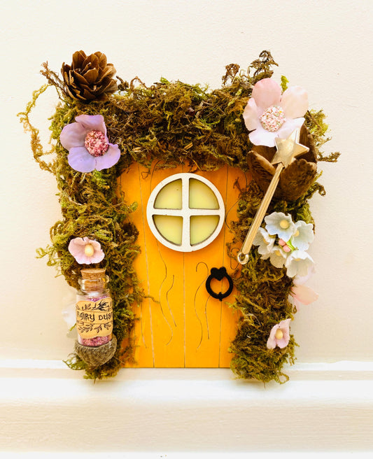 Yellow FAIRY DOOR with Glow in the Dark Window for Fairy Bedroom! Fairy Birthday Gift