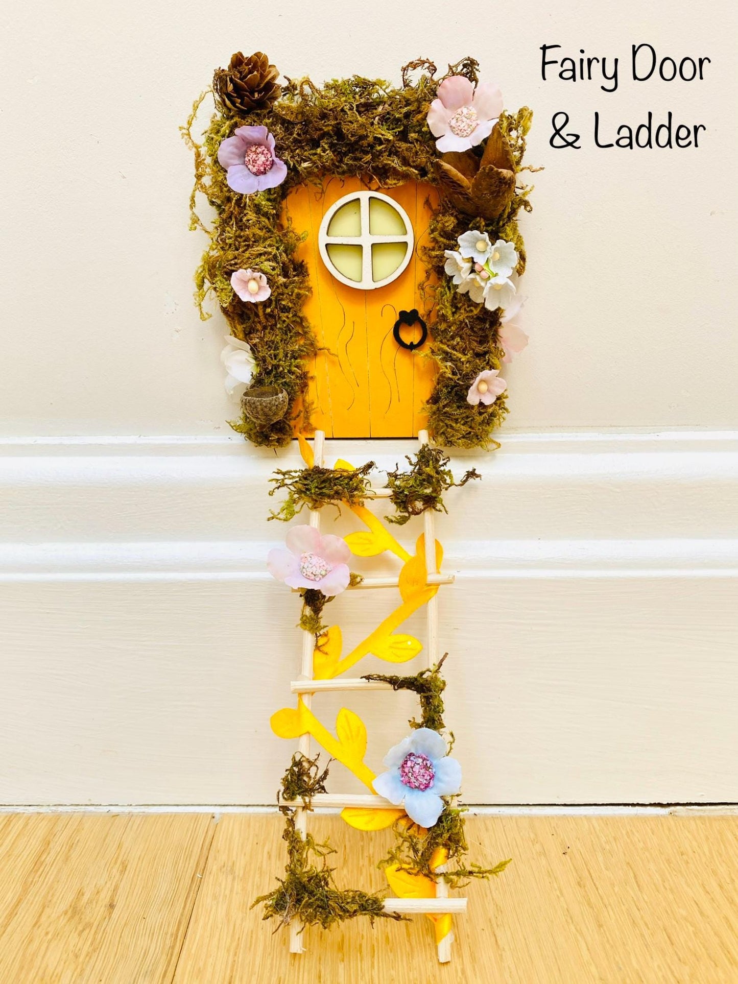 Yellow FAIRY DOOR with Glow in the Dark Window for Fairy Bedroom! Fairy Birthday Gift
