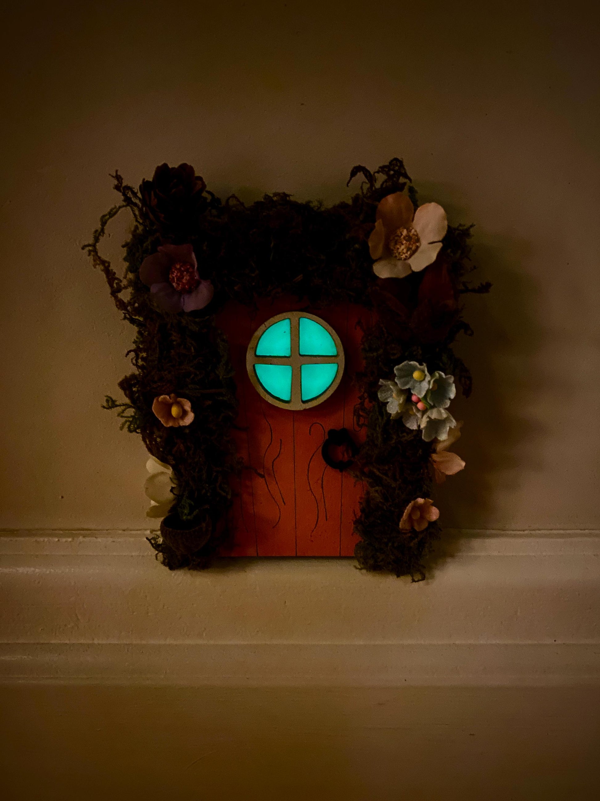Yellow FAIRY DOOR with Glow in the Dark Window for Fairy Bedroom! Fairy Birthday Gift