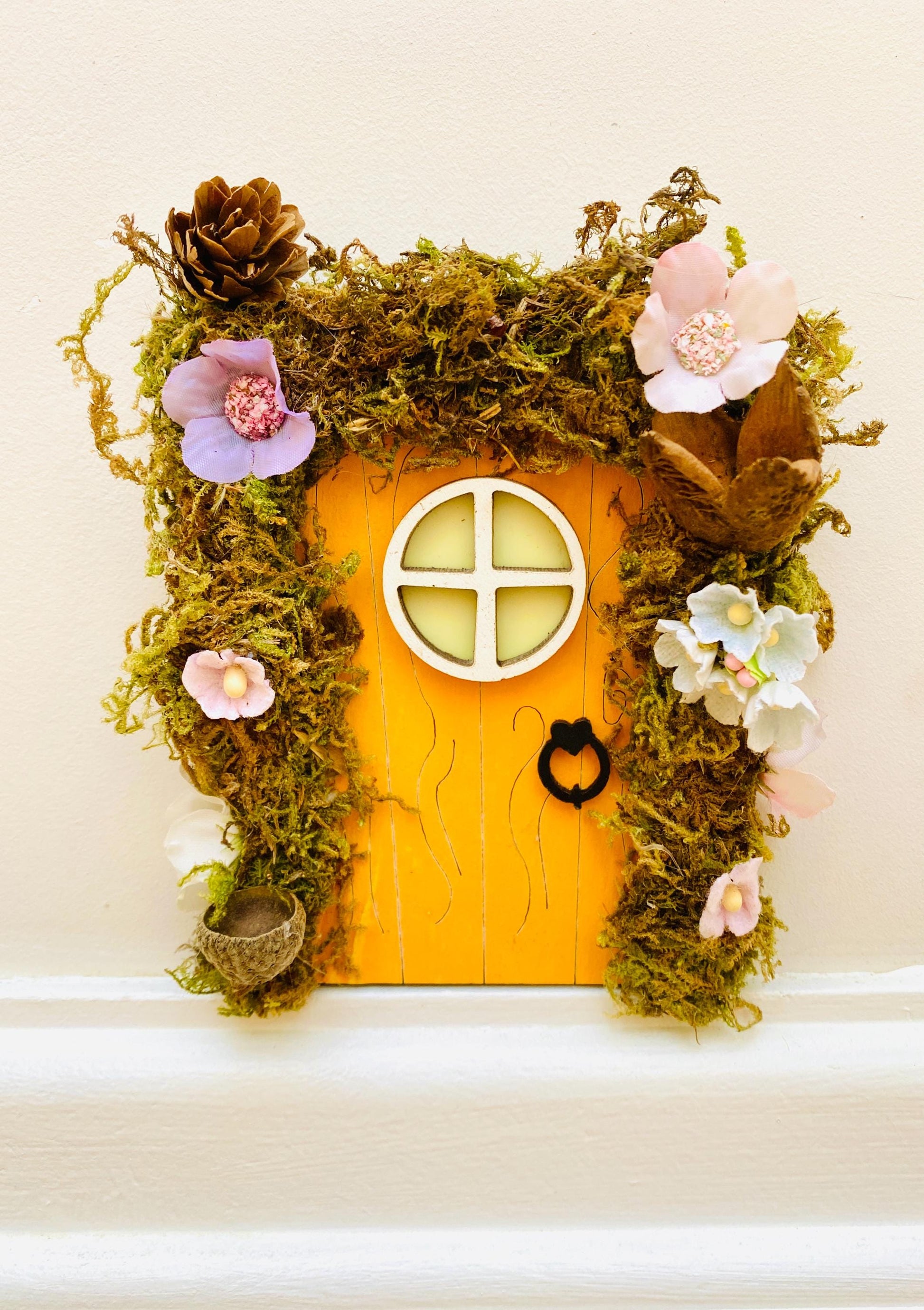 Yellow FAIRY DOOR with Glow in the Dark Window for Fairy Bedroom! Fairy Birthday Gift