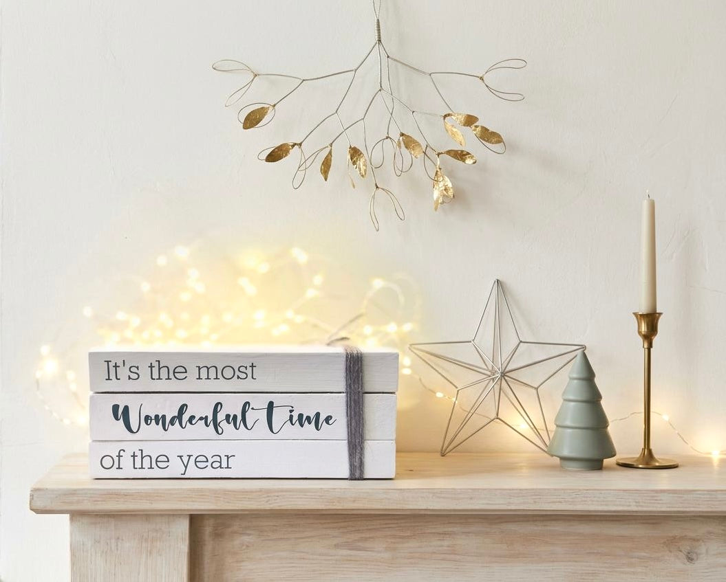 Most Wonderful Time of the Year Christmas Book Stack- Christmas Ornament- White Xmas Decor