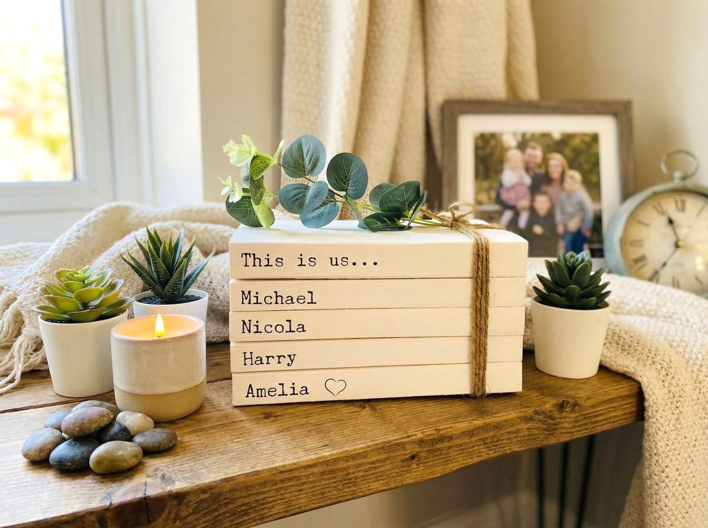 Personalised Family Names Book Stack Gift! Beautiful, neutral home decor book stack ornament- lovely Christmas gift or house warming present