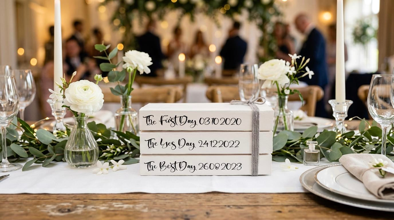 Personalized Wedding Date Book Stack: Custom Table Decor, Valentine's Gift