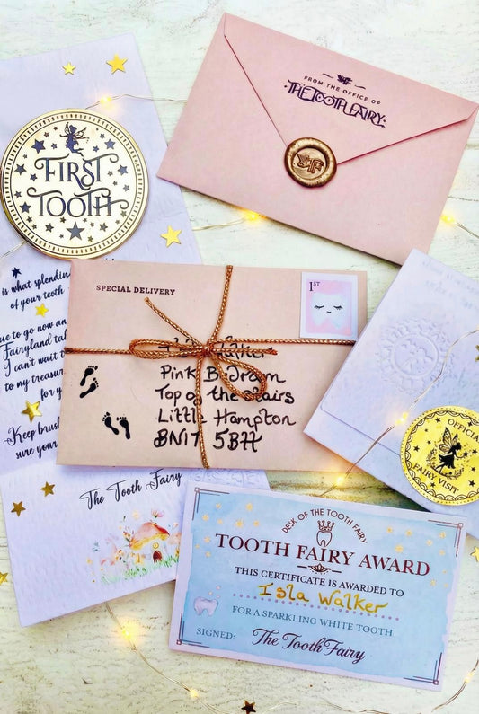 DELUXE Tooth Fairy LETTER with Tooth Certificate, Fairy Gold Coin, Fairy Dust and Tooth Fairy Gifts- Tooth Fairy Kit