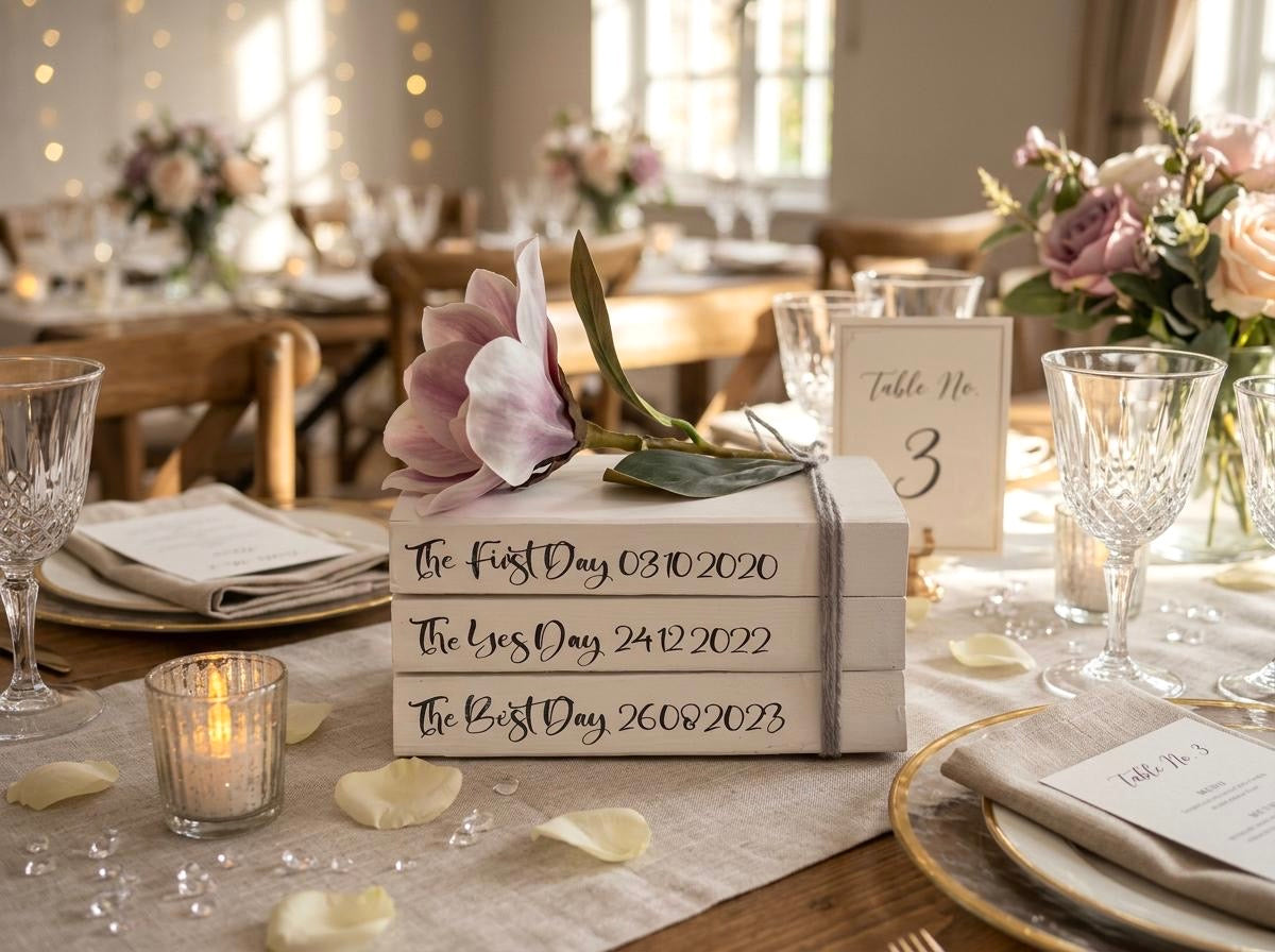 Personalized Wedding Date Book Stack: Custom Table Decor, Valentine's Gift