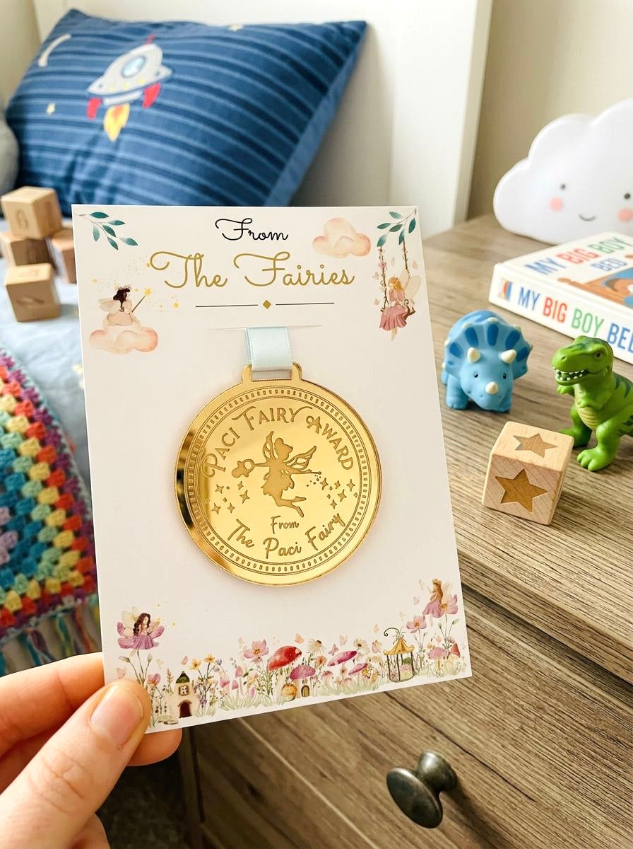 PACI Fairy MEDAL and Pacifier Fairy Letter! Paci Fairy Gift with Gold Coin and Fairy Dust (Binky Fairy Letter, Soother Fairy Letter).