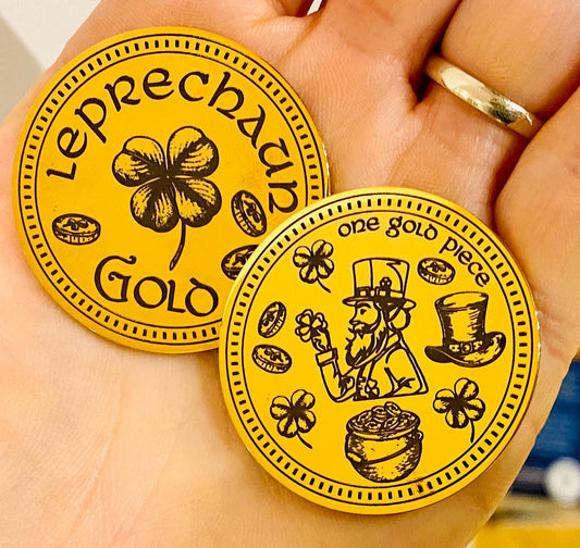 Leprechaun Gold, Dust & Button! Catch that Leprechaun on St. Patrick’s Day! Leprechaun Trap Gold and Green Dust a Leprechaun can’t resist!