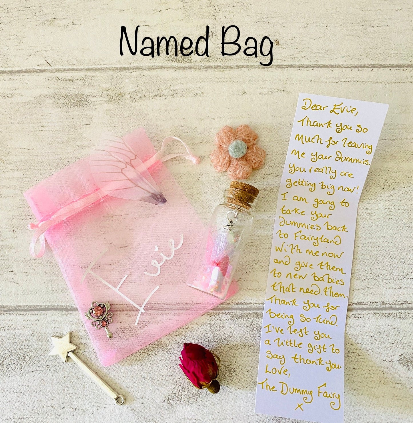 DUMMY FAIRY Gift Set Dummy Fairy Letter & Gifts! Personalised Letter from the Dummy Fairy! Pacifier Fairy Letter and Bag, Binky Binkie Fairy