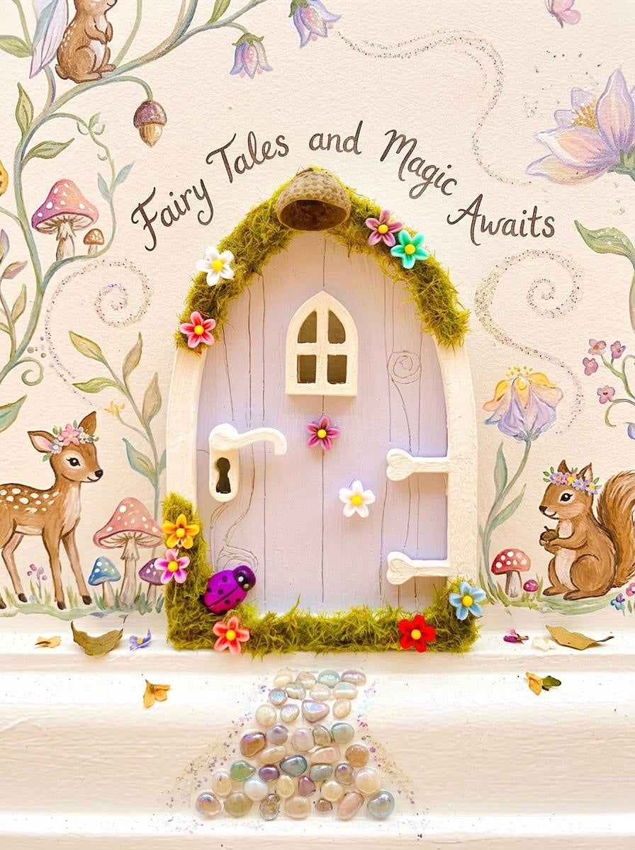 Lilac FAIRY DOOR with Glowing Windows, Fairy Bench & Fairy Postbox for Fairy Bedroom- Lilac Fairy Door
