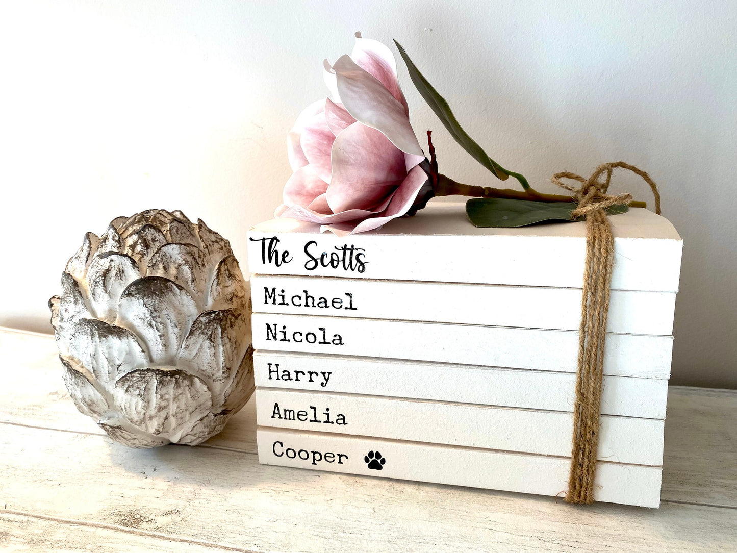 Personalised Family Names Book Stack Gift! Beautiful, neutral home decor book stack ornament- lovely Christmas gift or house warming present