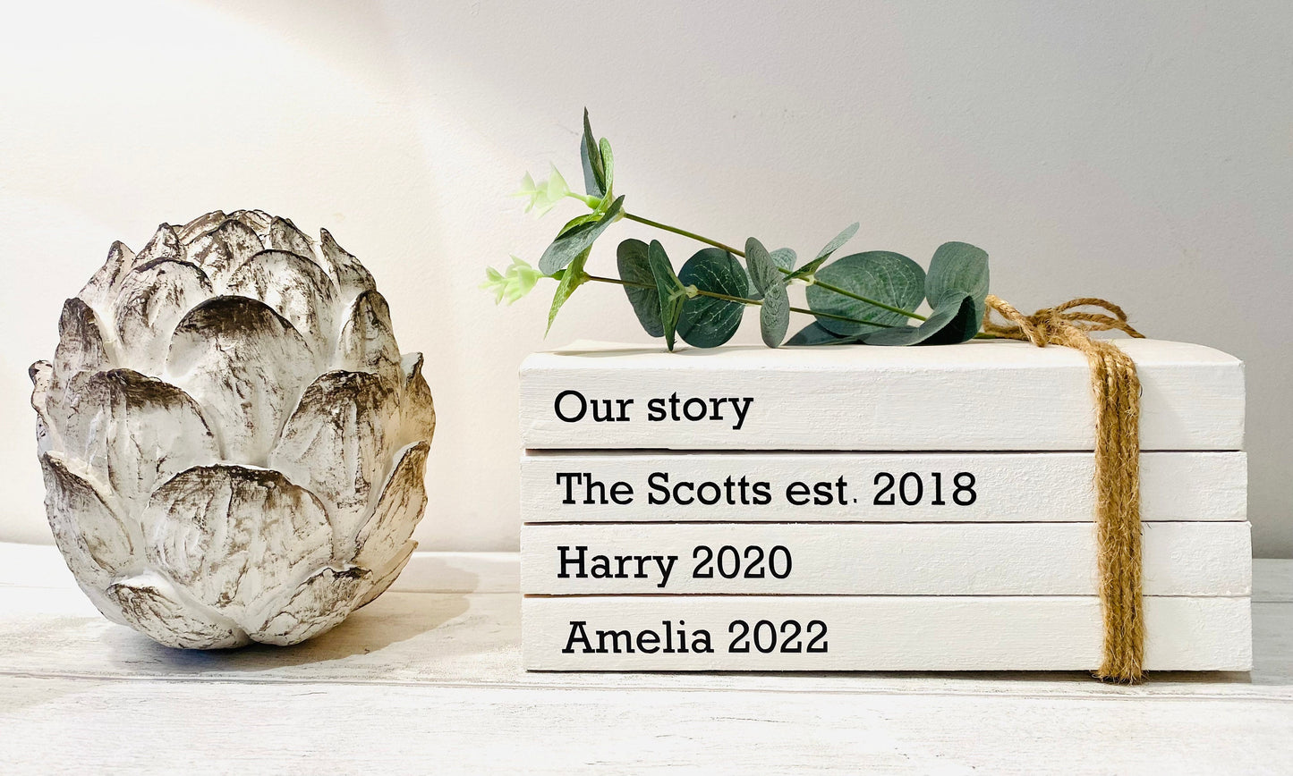Custom Family Names Book Stack: Personalized Home Decor Ornament