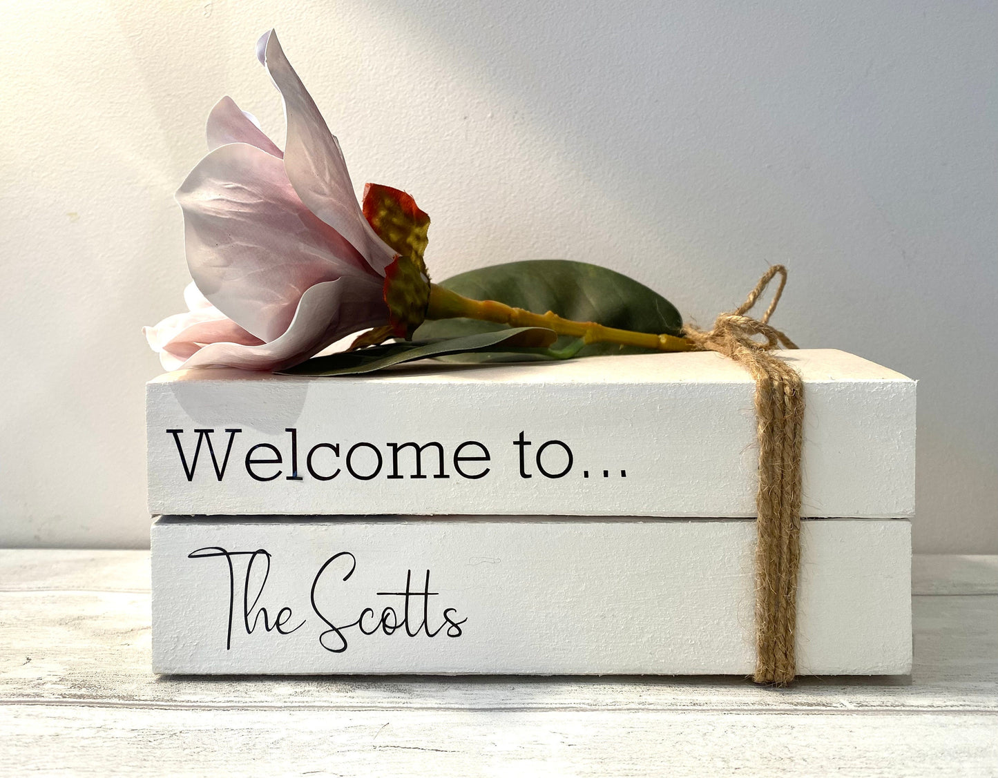 Personalised Welcome Hallway Ornament decor- Family names book stack- Welcome Sign, hallway rustic decor
