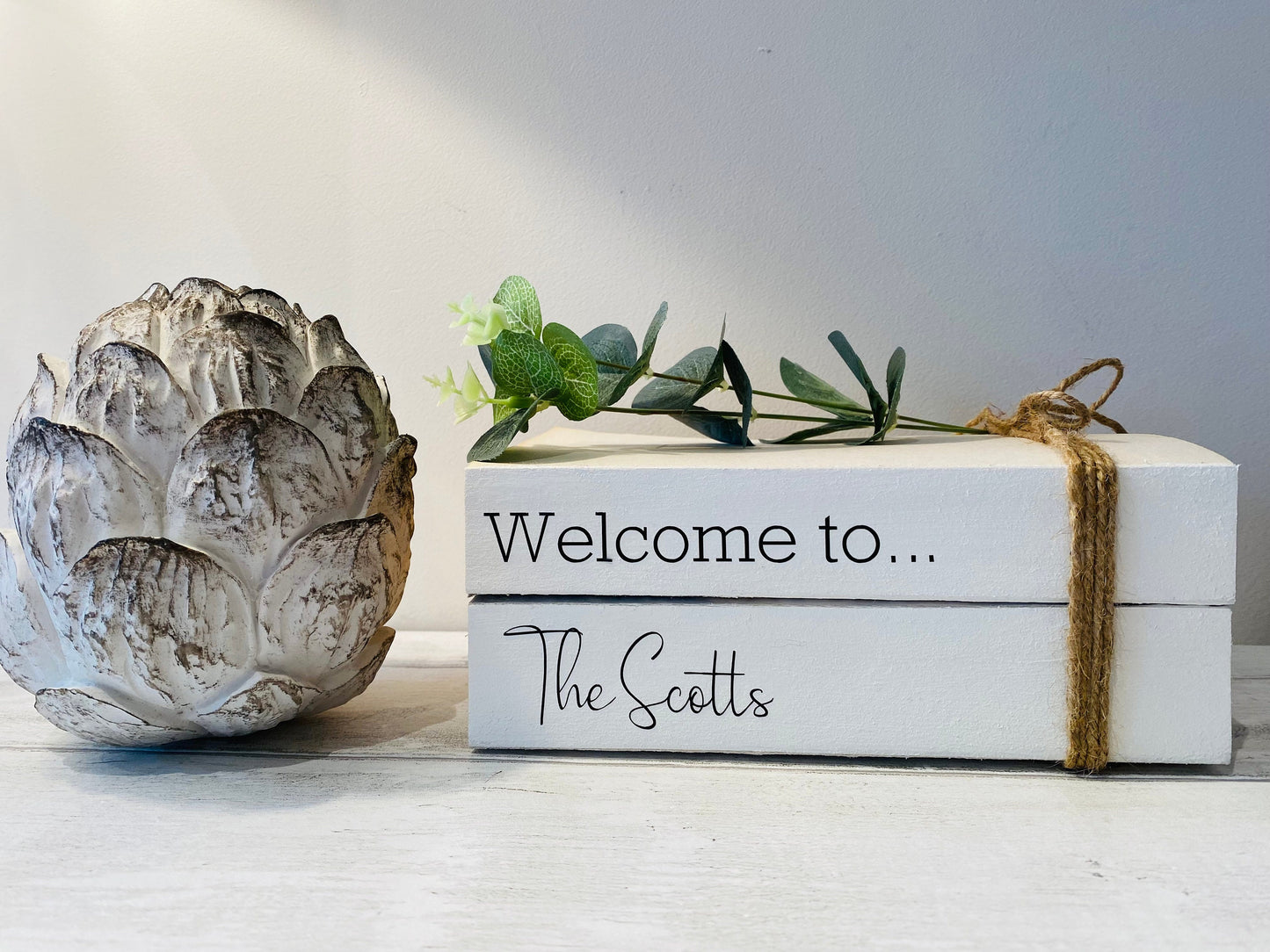 Personalised Welcome Hallway Ornament decor- Family names book stack- Welcome Sign, hallway rustic decor