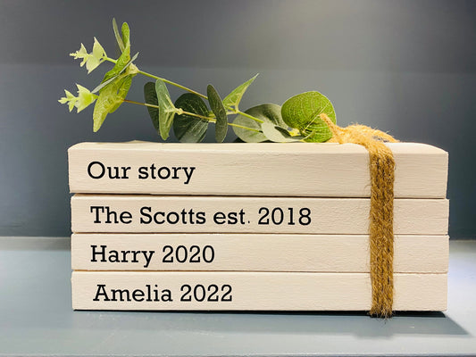 Custom Family Names Book Stack: Personalized Home Decor Ornament