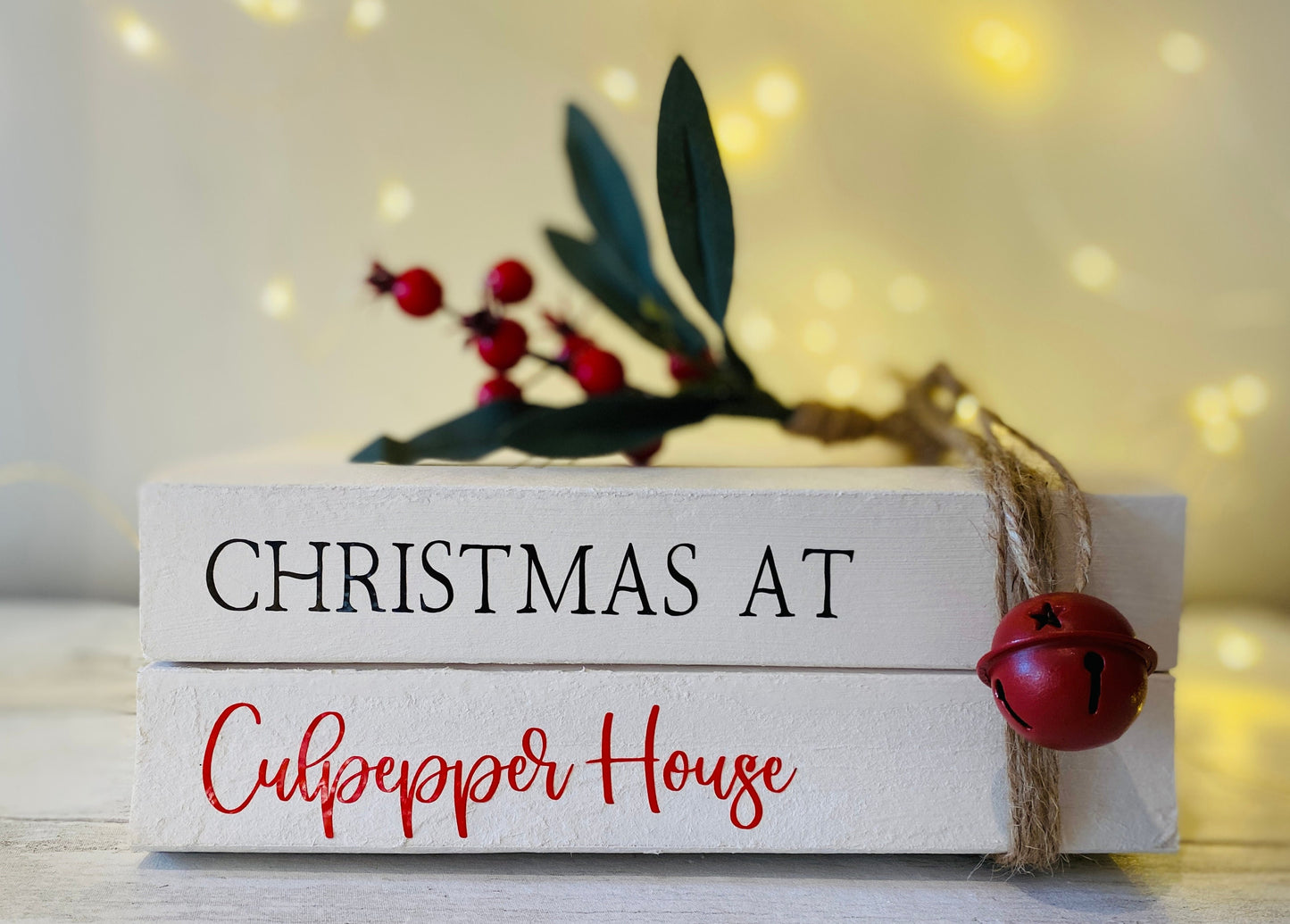Personalised Christmas Book Stack with Name of House or Family Names! Christmas Ornament, Festive Coffee Table Decor