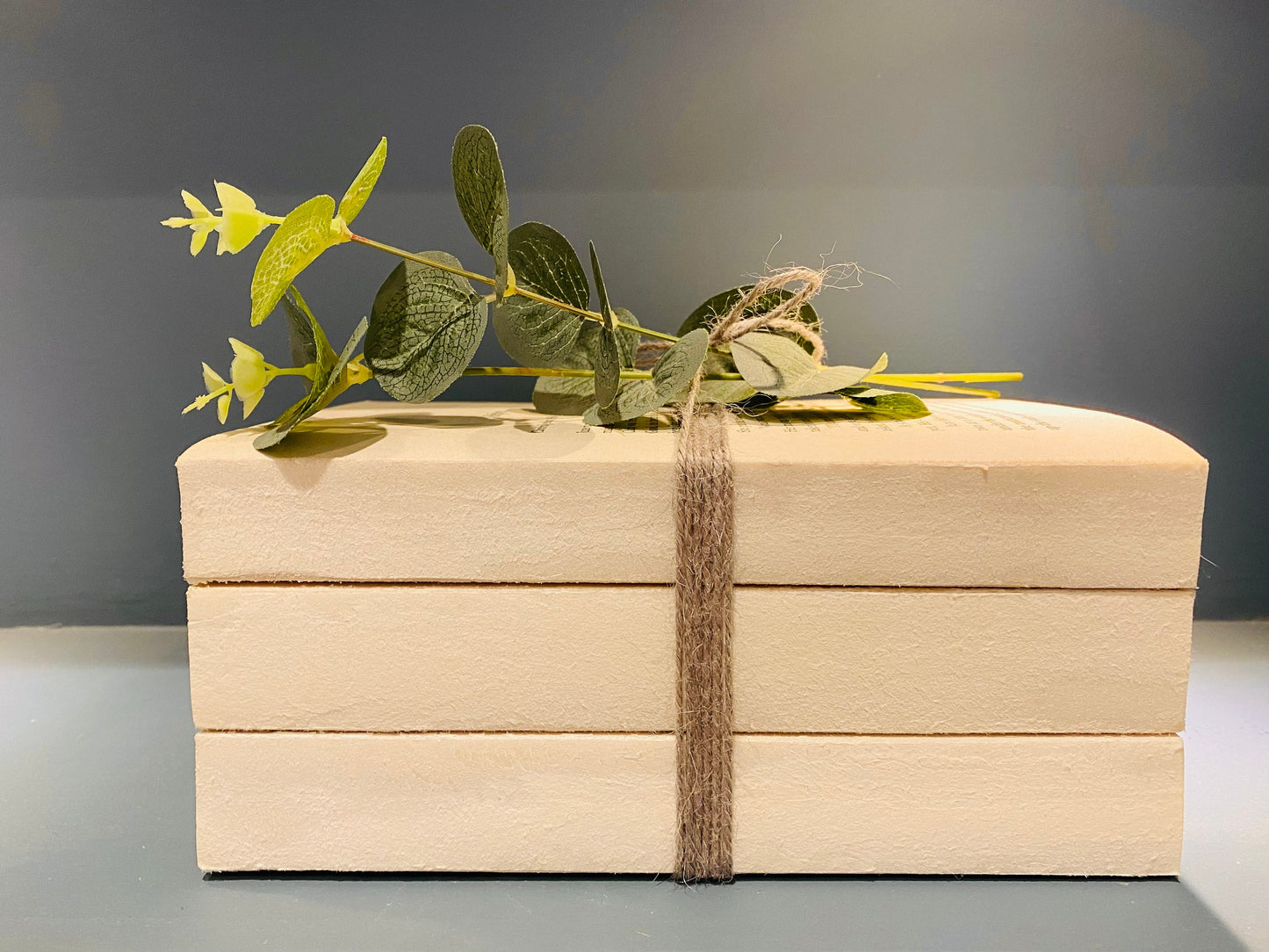 Neutral Book Stack Decor: Rustic Home Ornament with Twine
