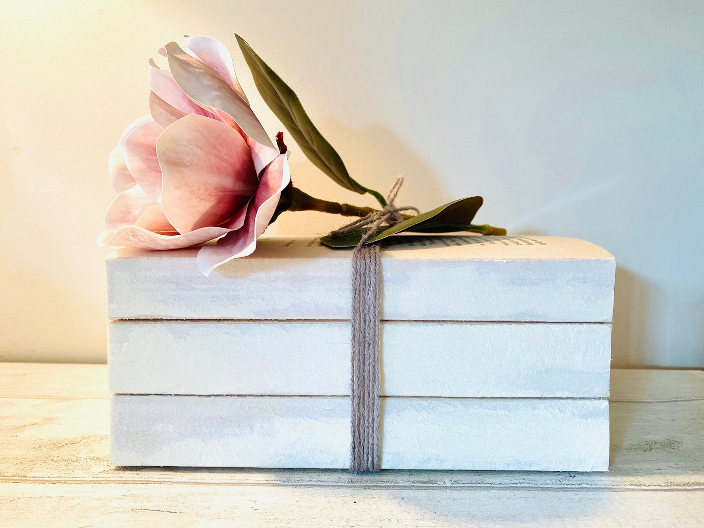 Neutral Book Stack Decor: Rustic Home Ornament with Twine
