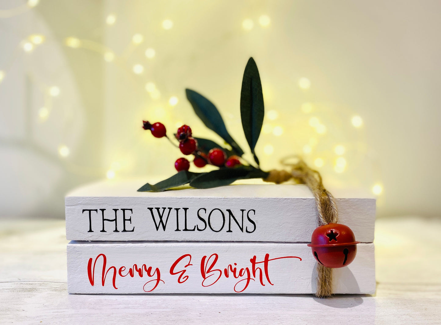 Personalised Christmas Book Stack Ornament with Family Name! Christmas Decorations- Festive Coffee Table & Bookcase Decor