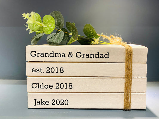 Personalized Grandchildren Names Book Stack: Custom Grandparents Gift