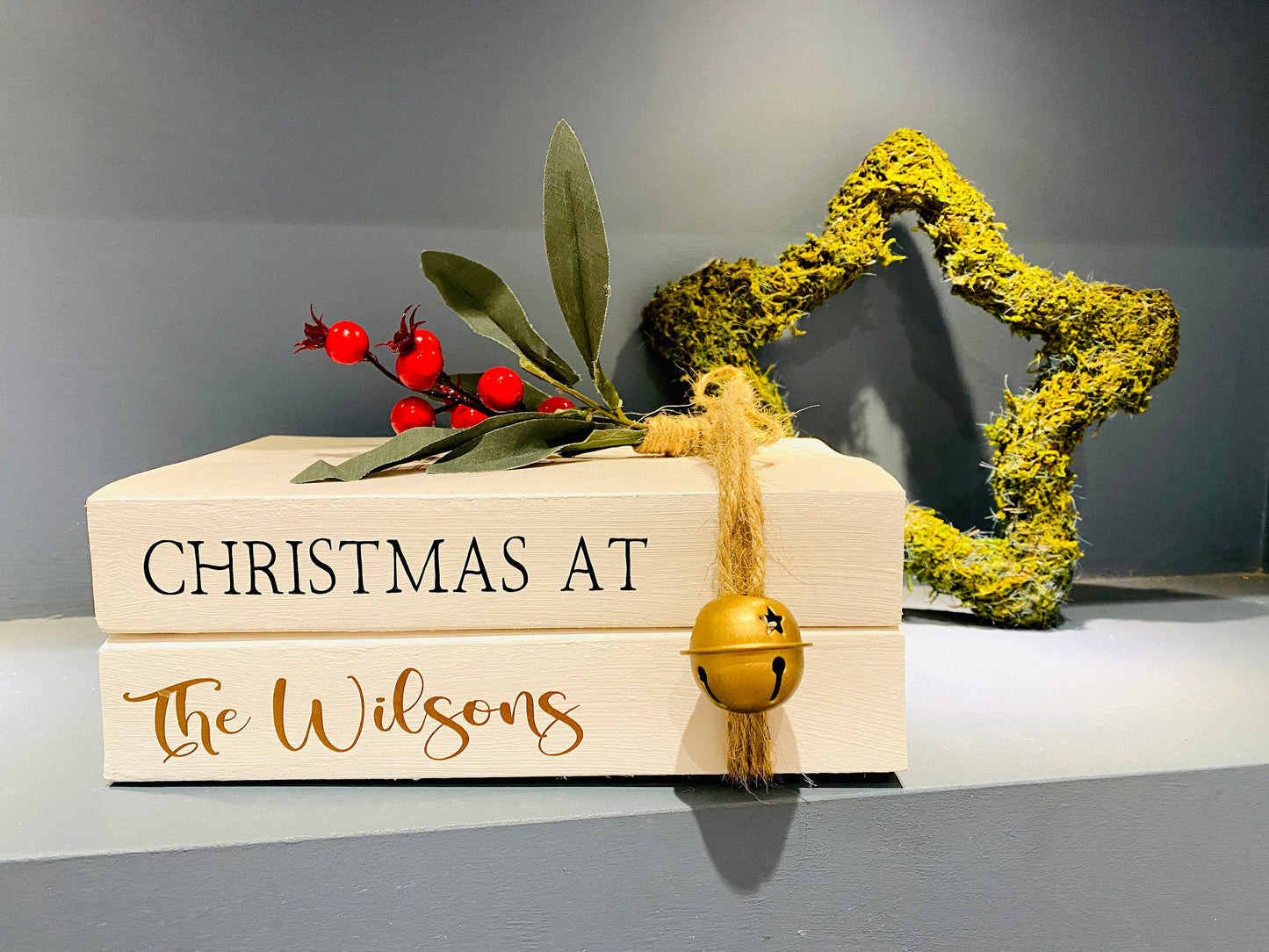 Christmas Book Stack Ornament with Family Name! Christmas Decorations- Festive Coffee Table & Bookcase Decor! Christmas Home Decor