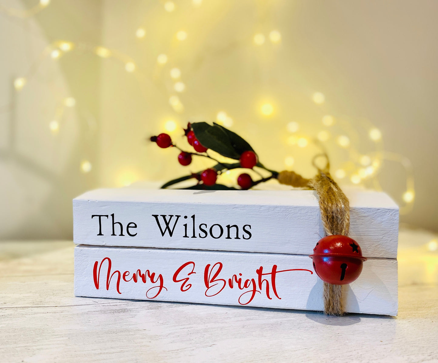 Personalised Christmas Book Stack Ornament with Family Name! Christmas Decorations- Festive Coffee Table & Bookcase Decor