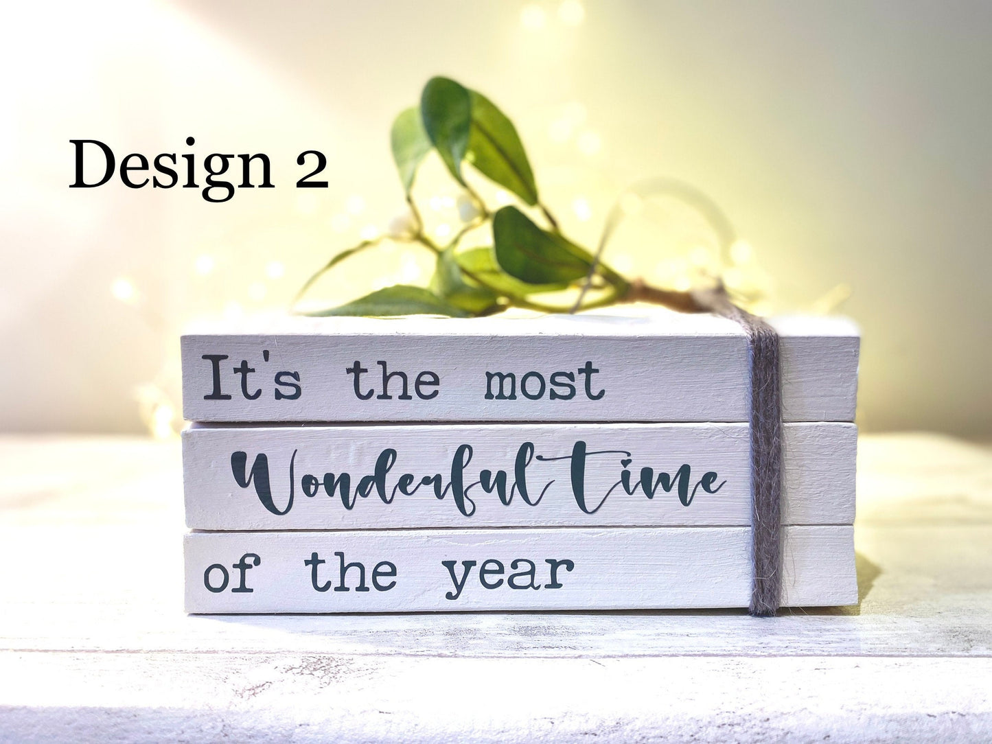 Most Wonderful Time of the Year Christmas Book Stack- Christmas Ornament- White Xmas Decor