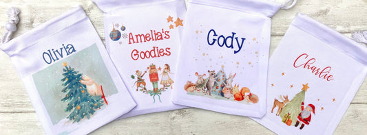 Personalised Christmas Gift Bag- perfect for stockings, Christmas Eve Boxes, Xmas Tree Presents