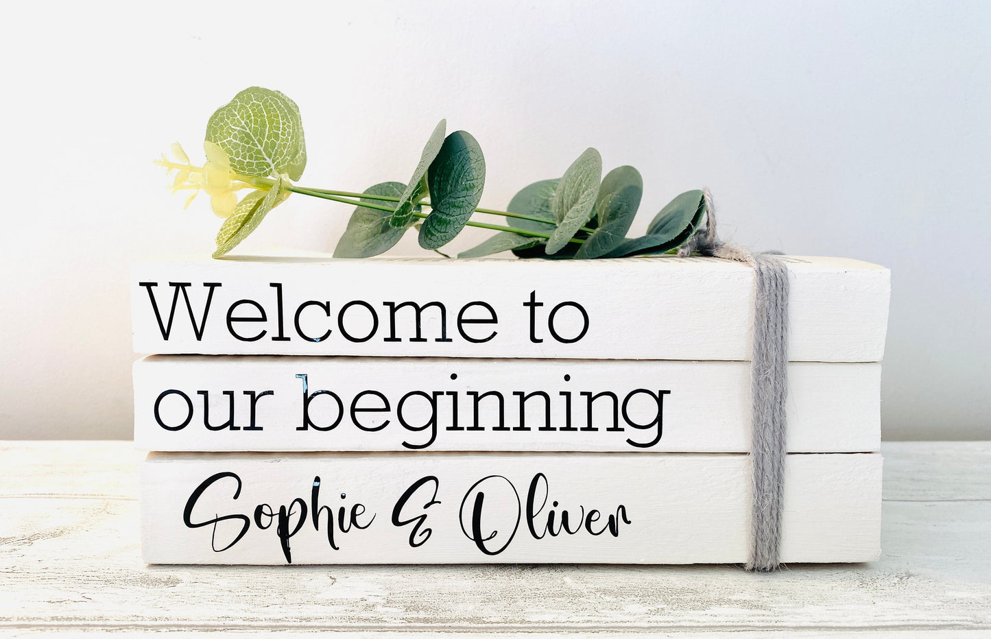 Our Beginning- Personalised White Wedding Book Stack- Wedding table decor, custom wedding decorations, Valentine’s Day Gift
