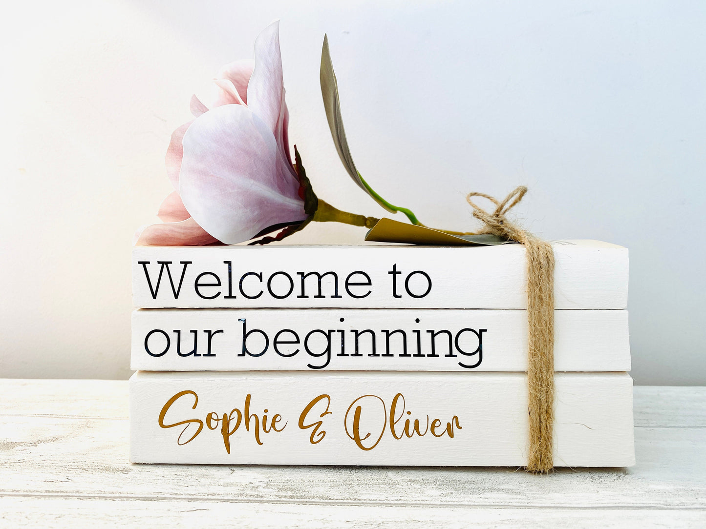 Our Beginning- Personalised White Wedding Book Stack- Wedding table decor, custom wedding decorations, Valentine’s Day Gift