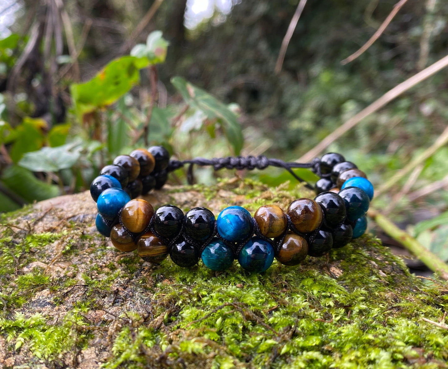 Unisex Tiger’s Eye & Blue Tiger’s Eye Bracelet -Beaded Chakra Bracelet - natural Tiger’s Eye -Healing, Yoga Positive Energy