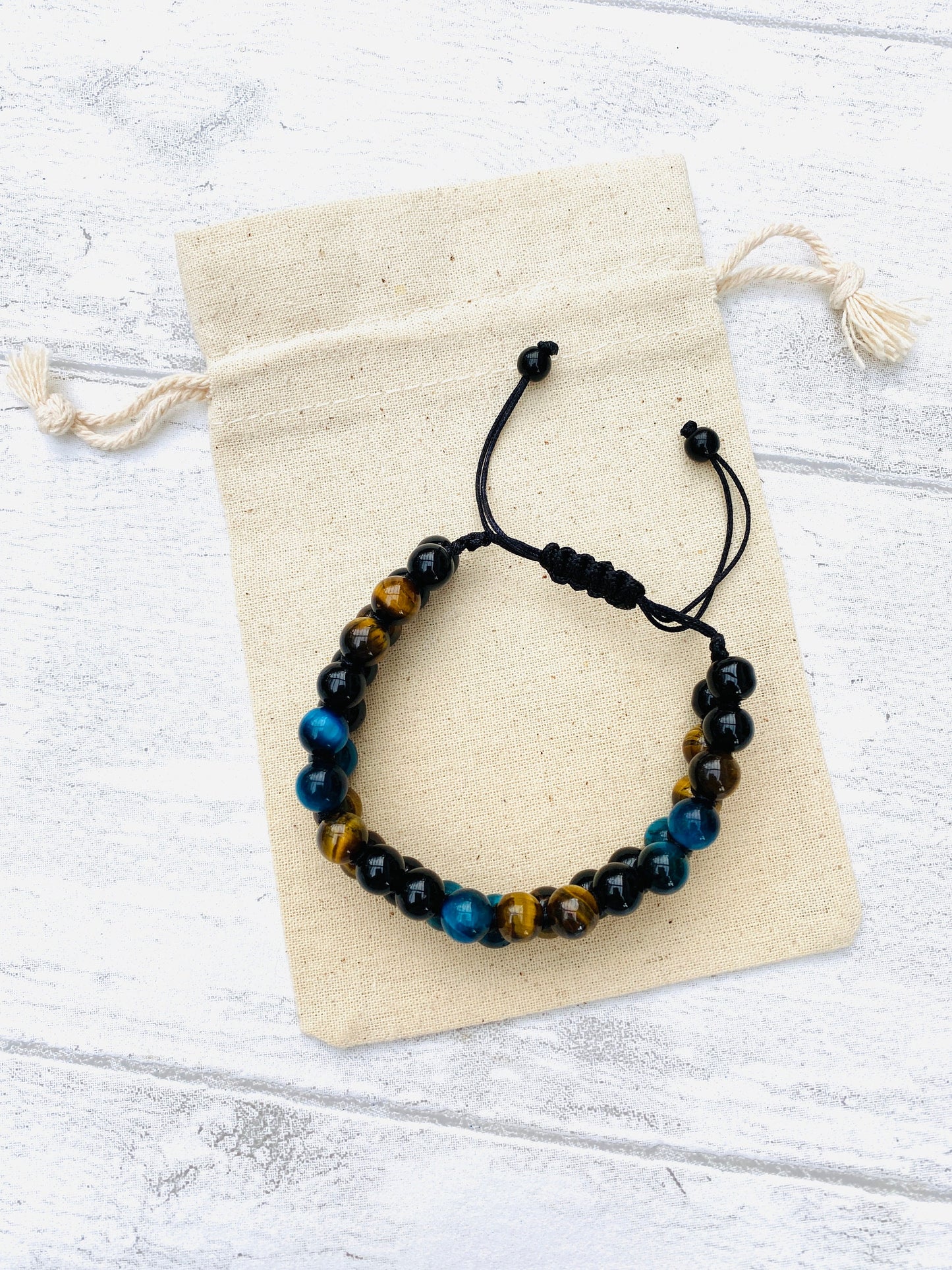 Unisex Tiger’s Eye & Blue Tiger’s Eye Bracelet -Beaded Chakra Bracelet - natural Tiger’s Eye -Healing, Yoga Positive Energy
