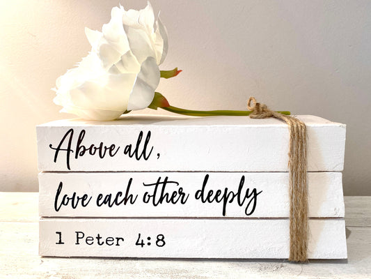 Religious Faith Personalised Book Stack! Faith book stack- Religious Home Decor Ornament, Custom Wedding Table decor/ Faith Gift