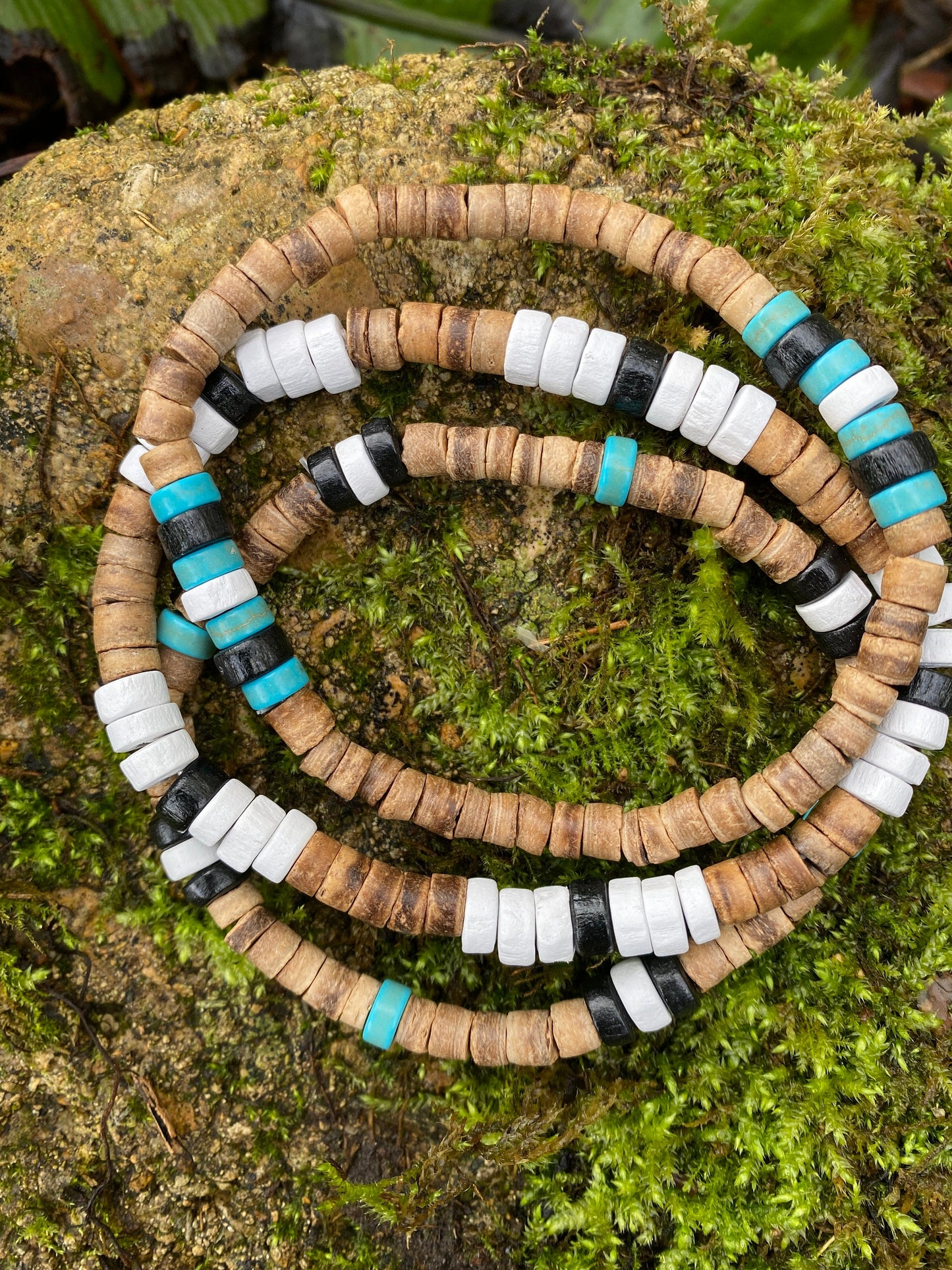 Surfer style set of wooden beaded bracelets- Stacking Bracelets Wooden beaded hippie, boho unisex