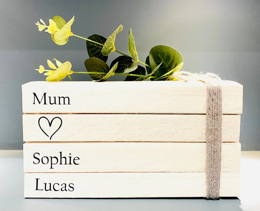 Family Names Book Stack - Real Book Stack- Coffee Table Decor, Bookcase Ornament, Farmhouse Decor,  Gift For Mum, Gift For Nan, Gift Sister
