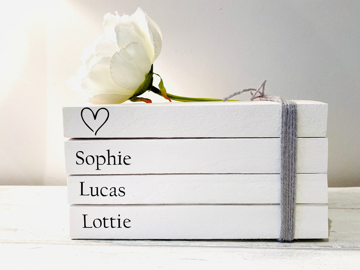 Family Names Personalised Book Stack! White Book Stacks- home decor ornament, coffee table bookshelf decor, wedding decor