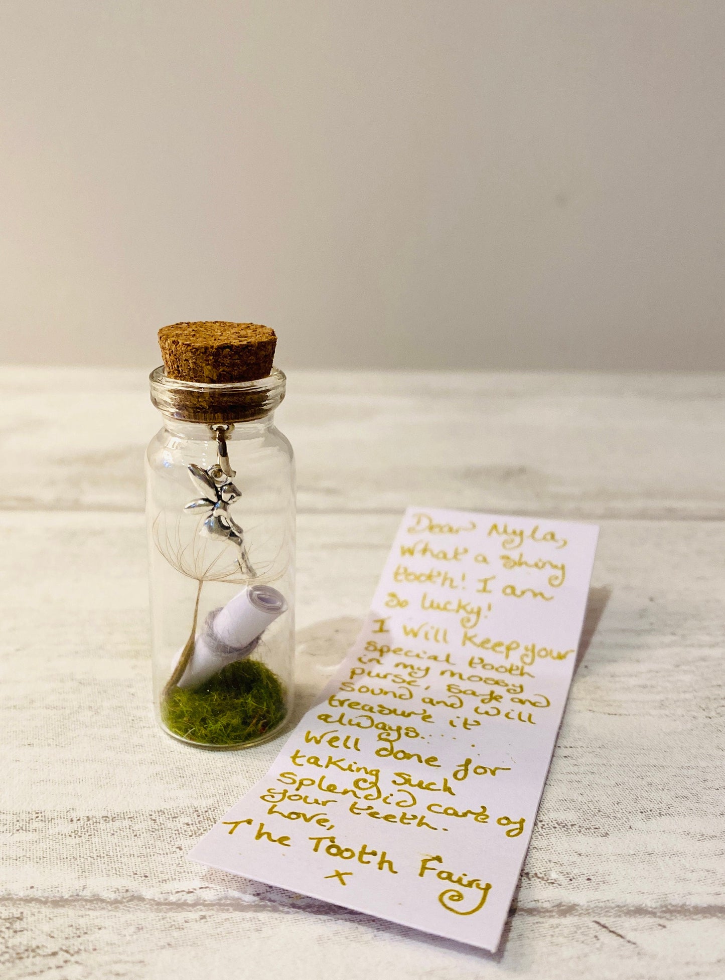 Tooth Fairy Letter- Tiny Tooth Fairy Kit with message in a bottle- Dandelion in a bottle Tooth Fairy Set