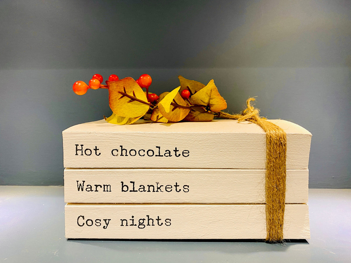 Personalised AUTUMN Hallway Ornament decor- Family names book stack- Autumn Coffee Tray Decor, Fall Bookcase Decor, hallway Autumn decor