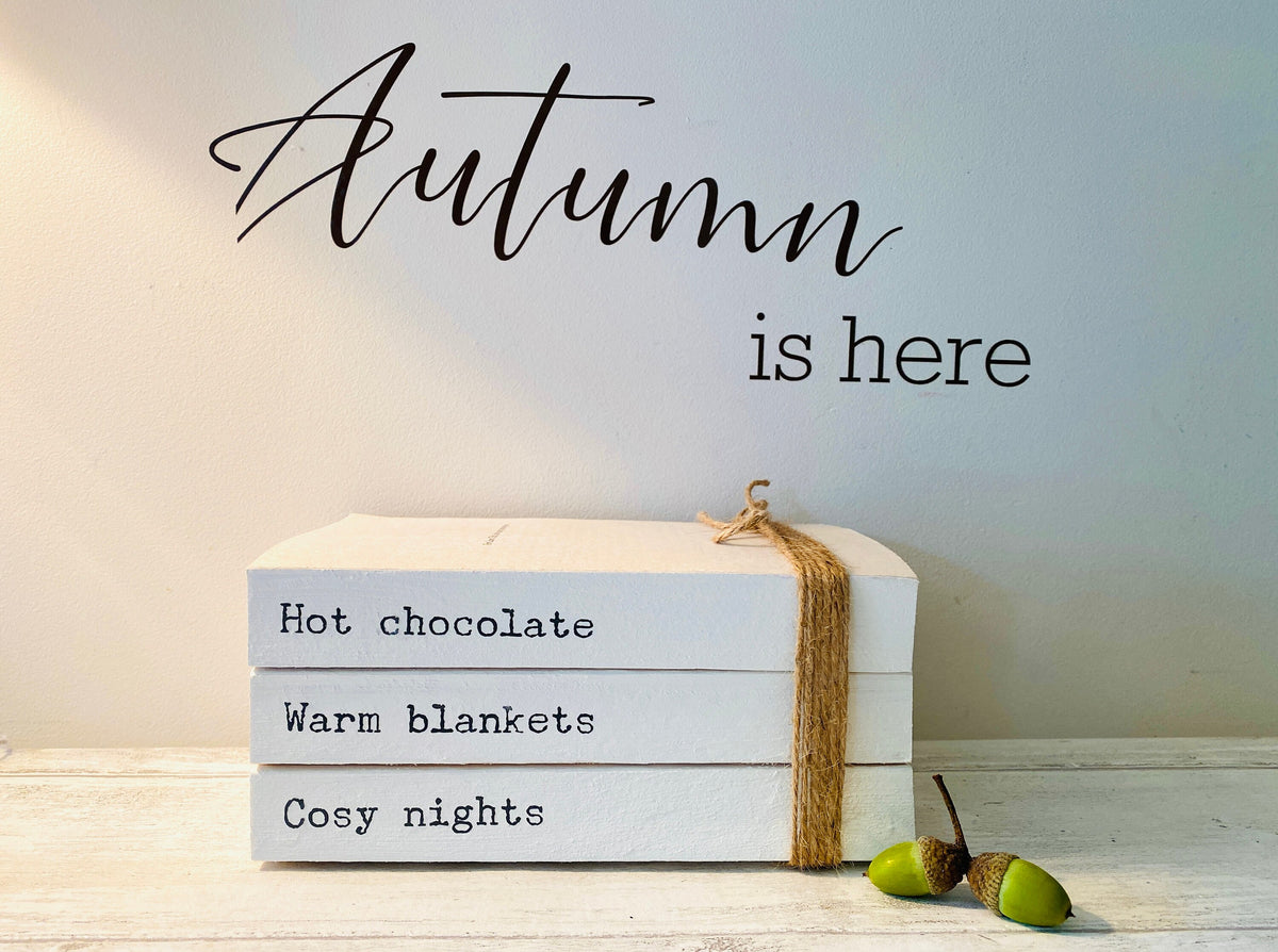 Personalised AUTUMN Hallway Ornament decor- Family names book stack- Autumn Coffee Tray Decor, Fall Bookcase Decor, hallway Autumn decor