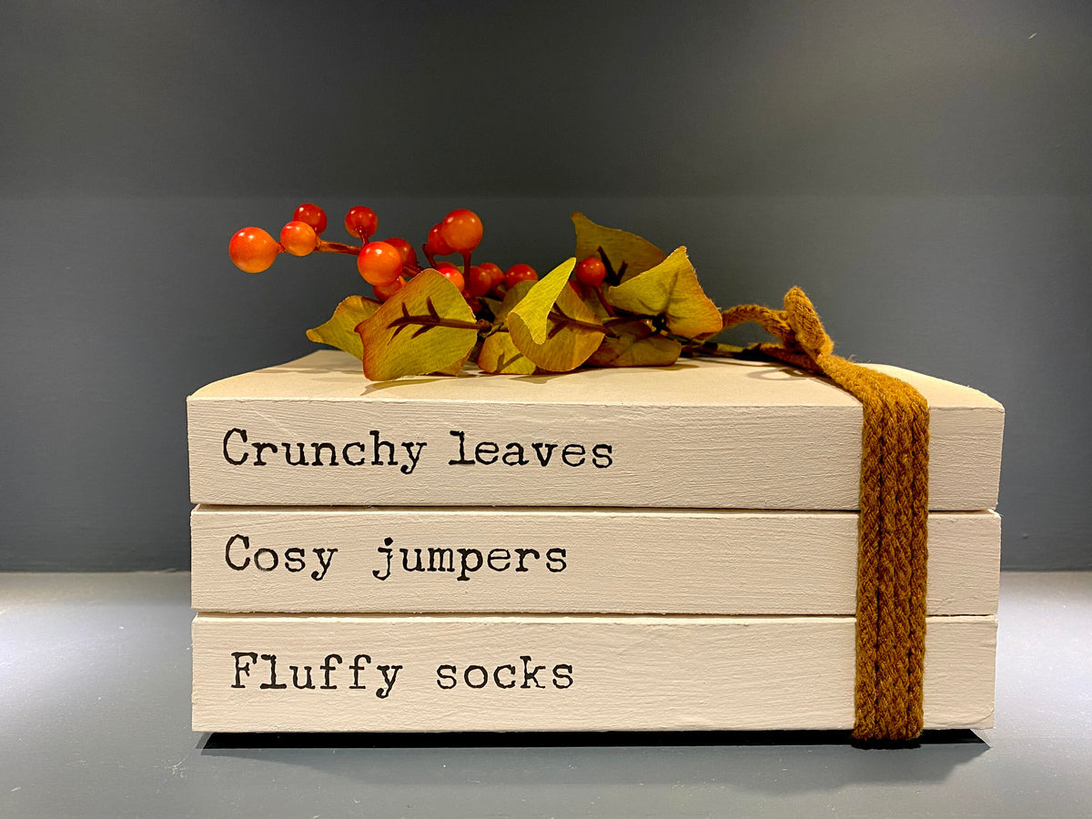 Personalised AUTUMN Hallway Ornament decor- Family names book stack- Autumn Coffee Tray Decor, Fall Bookcase Decor, hallway Autumn decor
