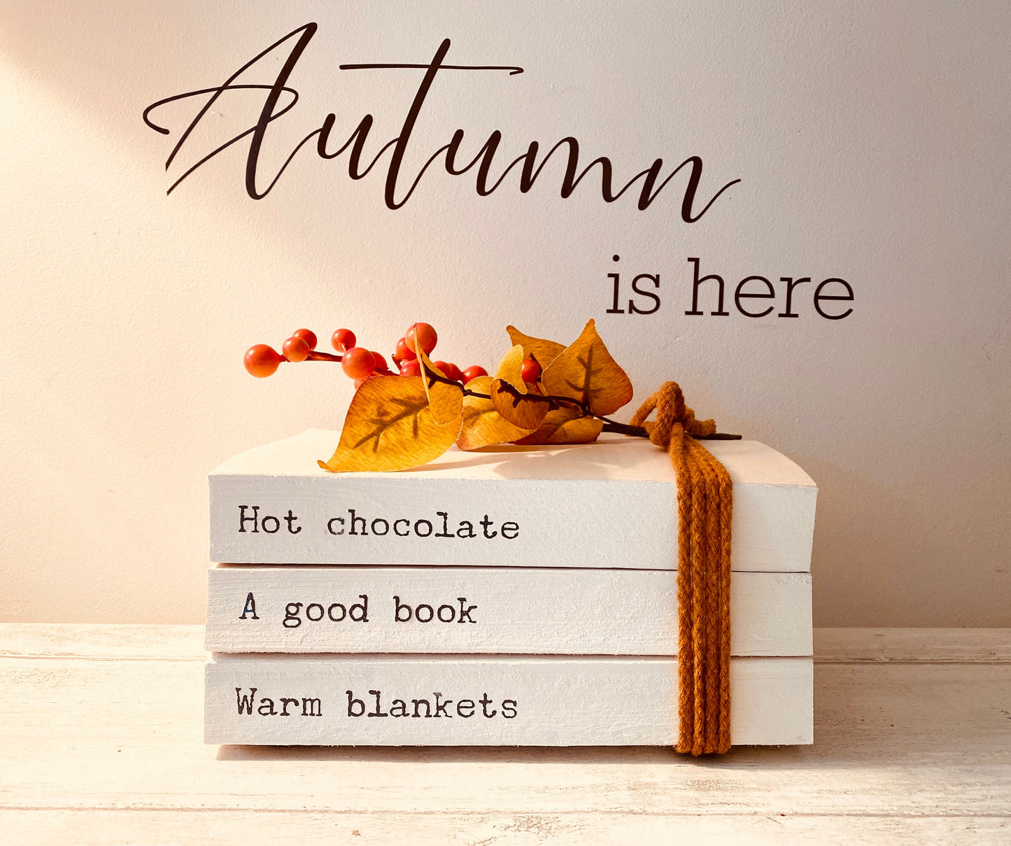 Personalised AUTUMN Hallway Ornament decor- Family names book stack- Autumn Coffee Tray Decor, Fall Bookcase Decor, hallway Autumn decor