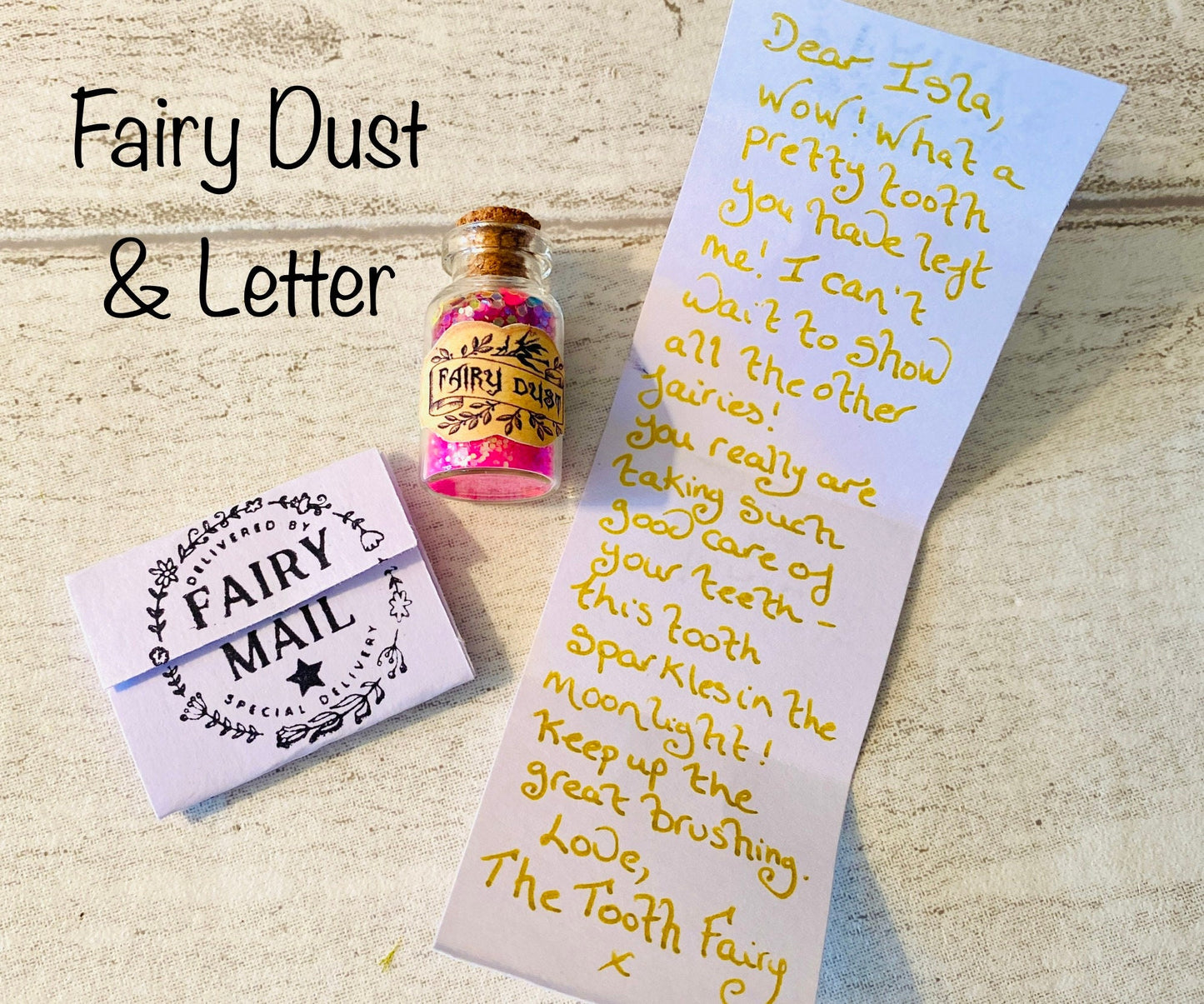 Fairy Dust Bottles - Tooth Fairy Gift or Fairy Party Bag Fillers -mini Fairy Dust Glitter Bottles! Tooth Fairy Gold Coin -Tooth Fairy Letter