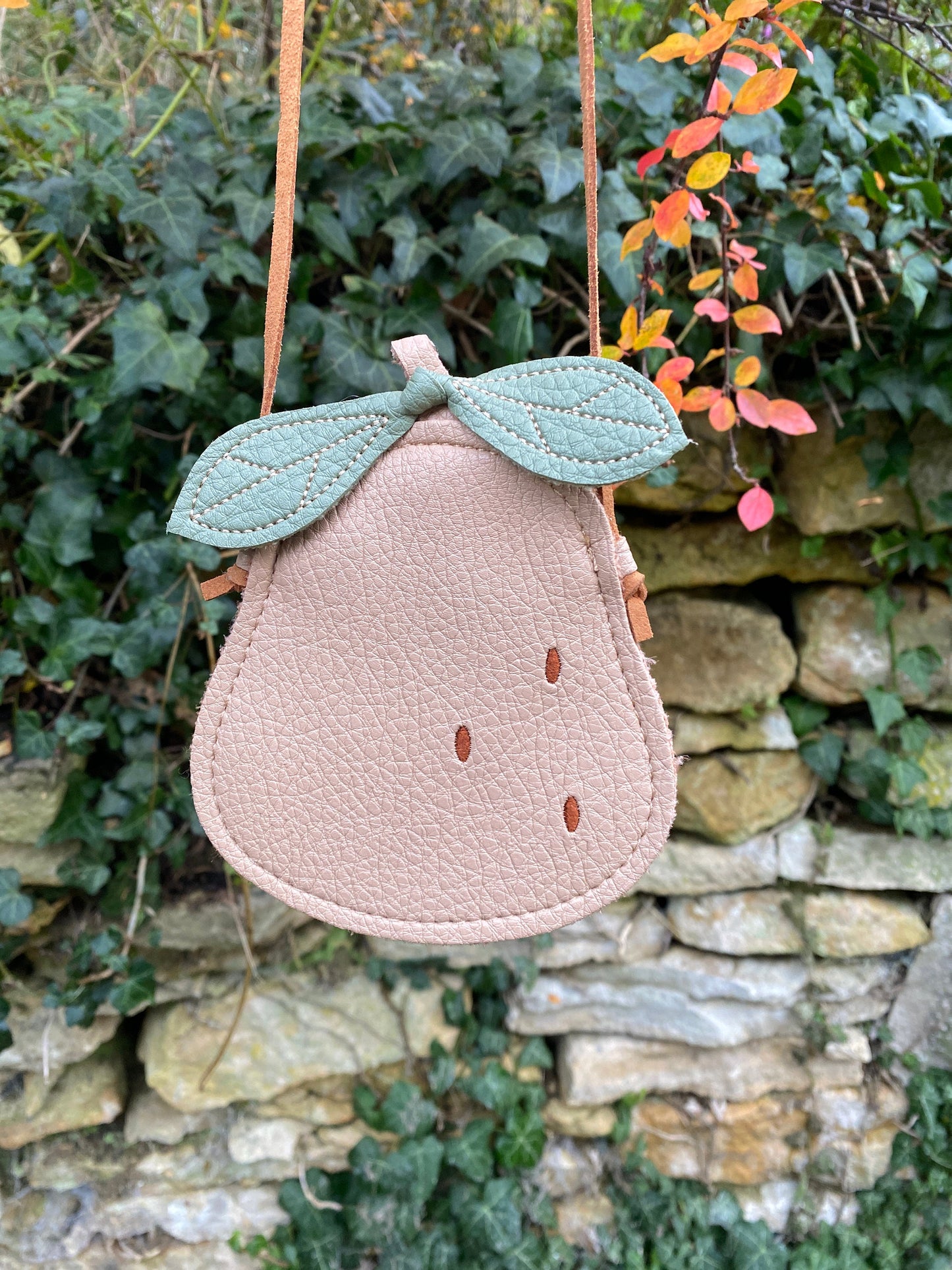 Soft Leather Children’s handbags- ladybird bag, pumpkin bag and pear bag- Kids cross body autumnal bags