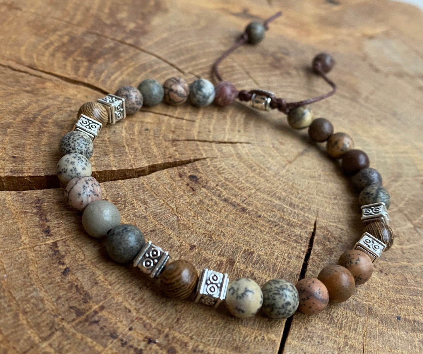 Natural Stone and Wooden Bead Bracelet- Meditation Prayer Yoga Cross Bracelet, Chakra Norse, Viking bracelet