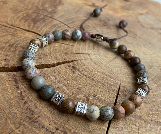 Natural Stone and Wooden Bead Bracelet- Meditation Prayer Yoga Cross Bracelet, Chakra Norse, Viking bracelet