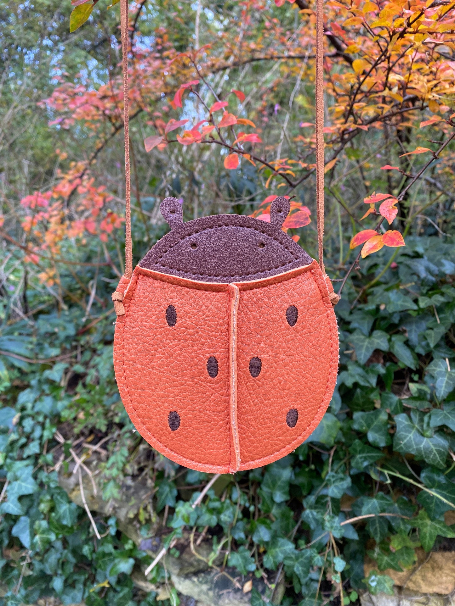 Soft Leather Children’s handbags- ladybird bag, pumpkin bag and pear bag- Kids cross body autumnal bags