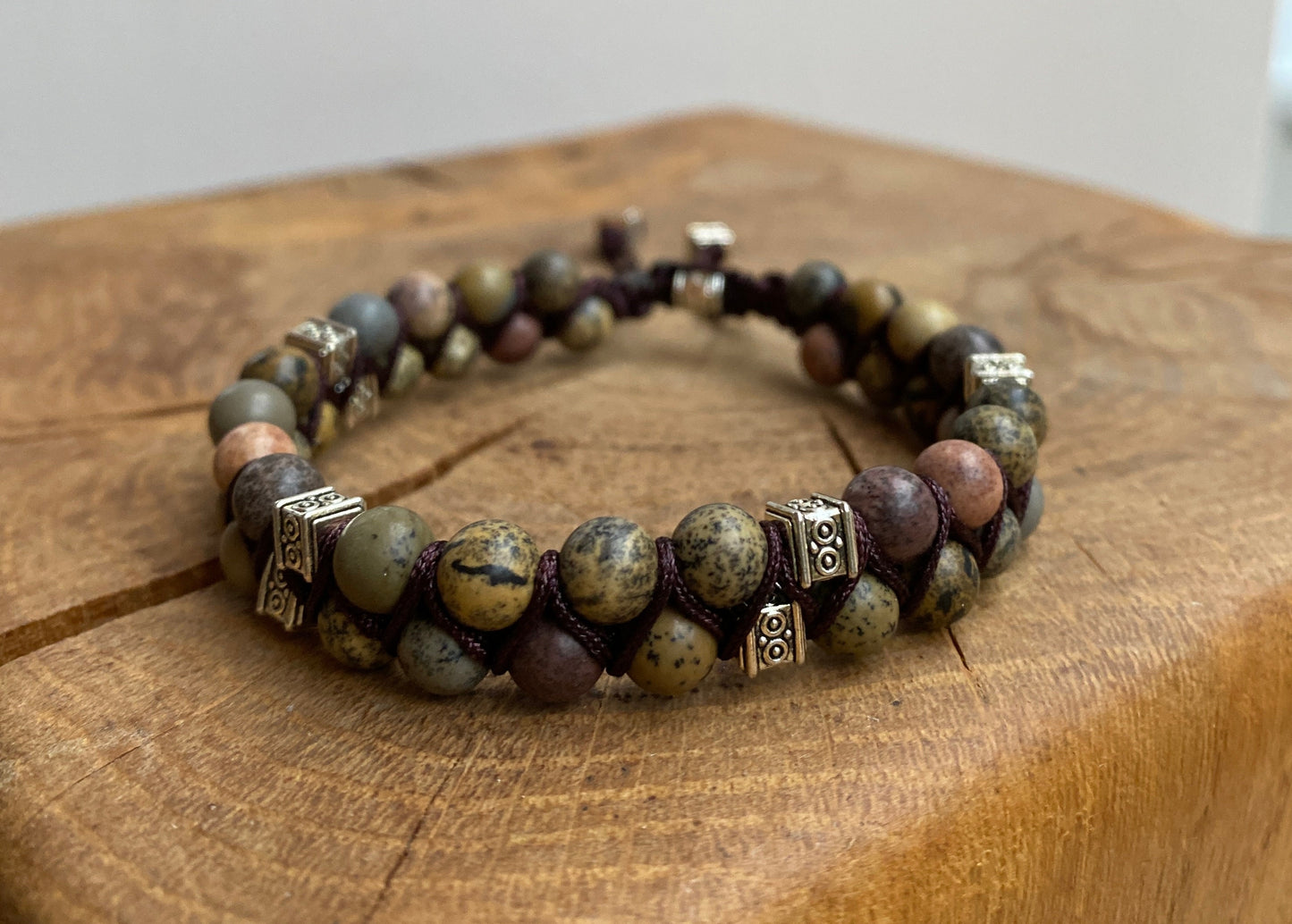 Natural Stone and Wooden Bead Bracelet- Meditation Prayer Yoga Cross Bracelet, Chakra Norse, Viking bracelet