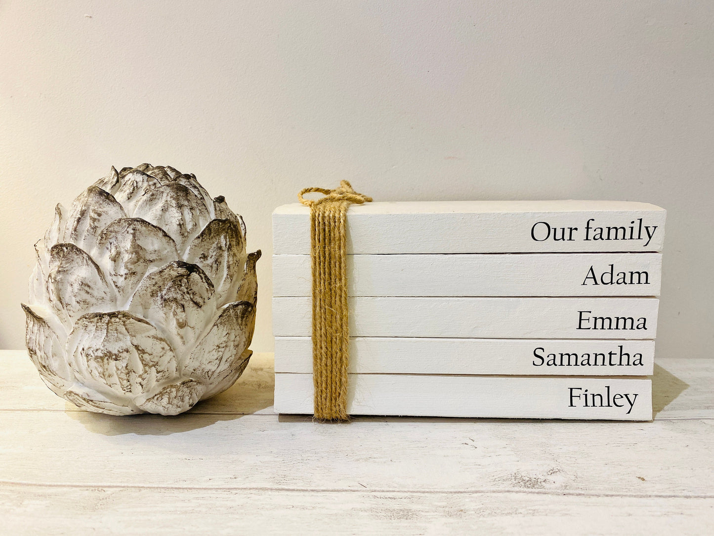 Family Names Book Stack Gift! Beautiful, neutral home decor book stack ornament- lovely house warming present- perfect Wedding Decor